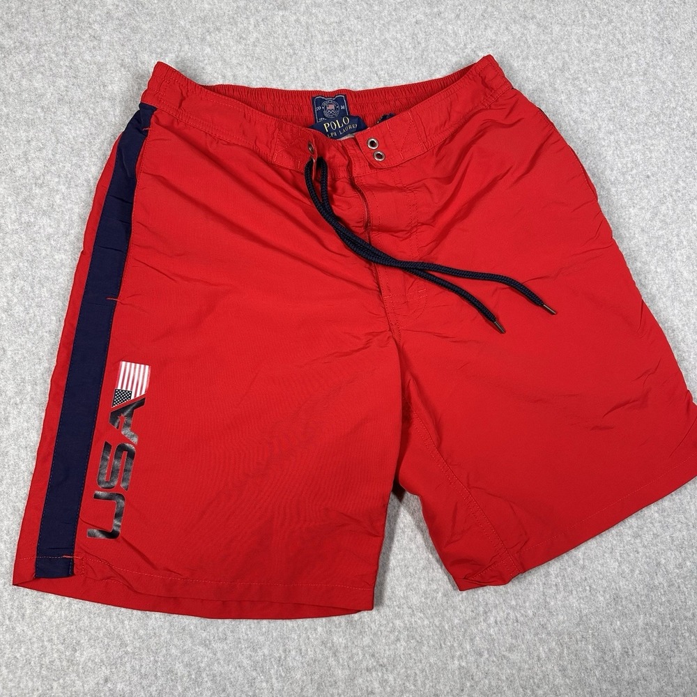 Polo Ralph Lauren Men's XS 2016 Olympic Red USA Flag Swim‎ Trunks Board Shorts